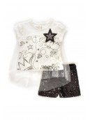 Комплект для девочки: футболка с сеткой и шорты с пайетками
