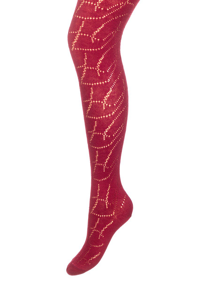Колготки для девочки с ажурным рисунком по всей длине ножки, цвет: бордовый