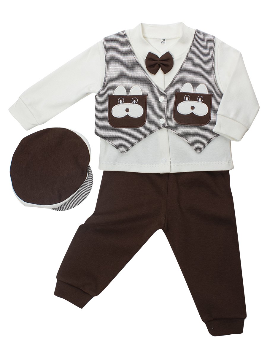 Комплект для мальчика: кофточка, штанишки и шапочка., цвет: коричневый