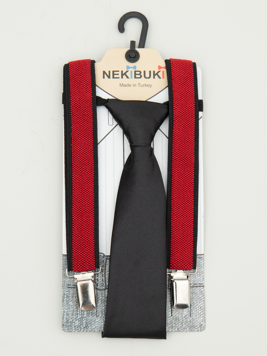 Набор подтяжки и галстук: длина галстука 26 см,подтяжки по спинке 45 см max, цвет: бордовый