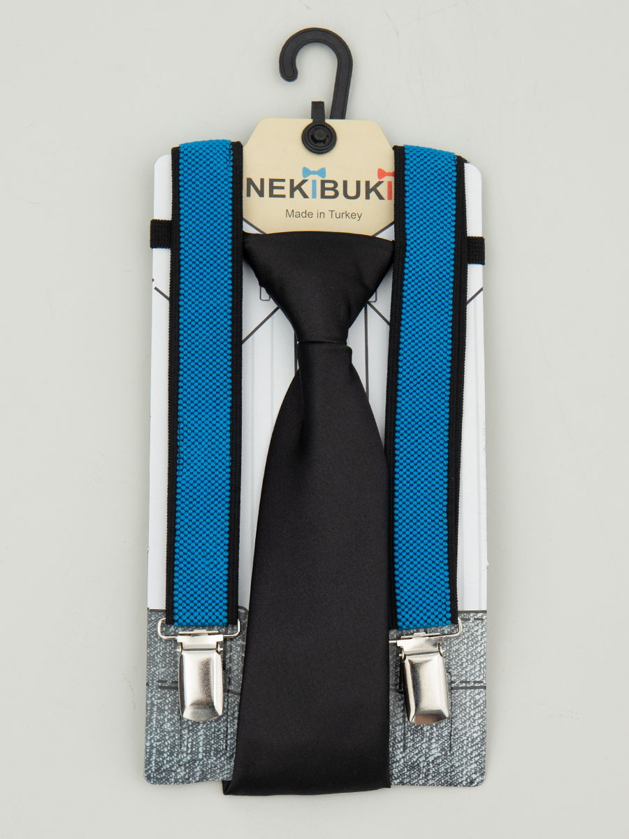 Набор подтяжки и галстук: длина галстука 26 см,подтяжки по спинке 45 см max, цвет: бирюзовый