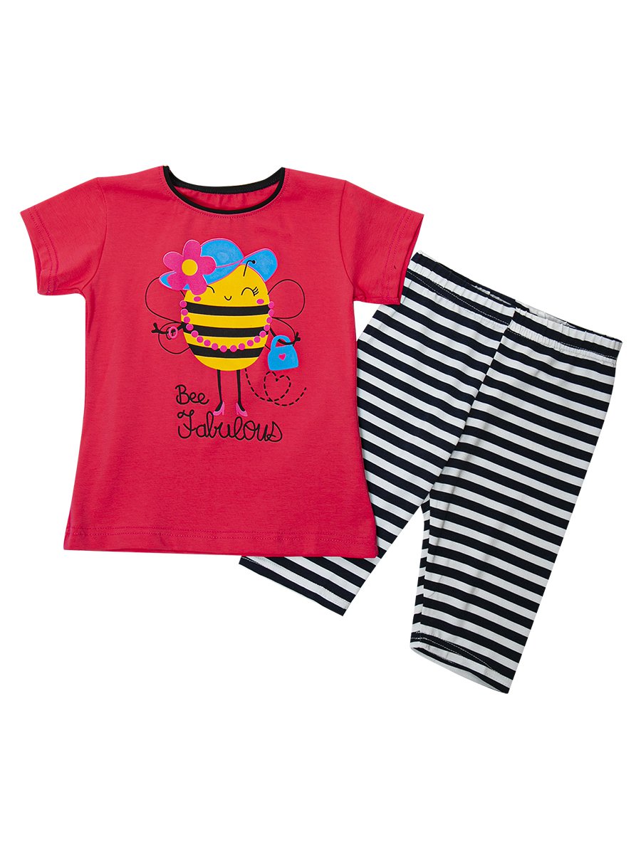 Комплект для девочки: футболка и шорты, цвет: коралловый