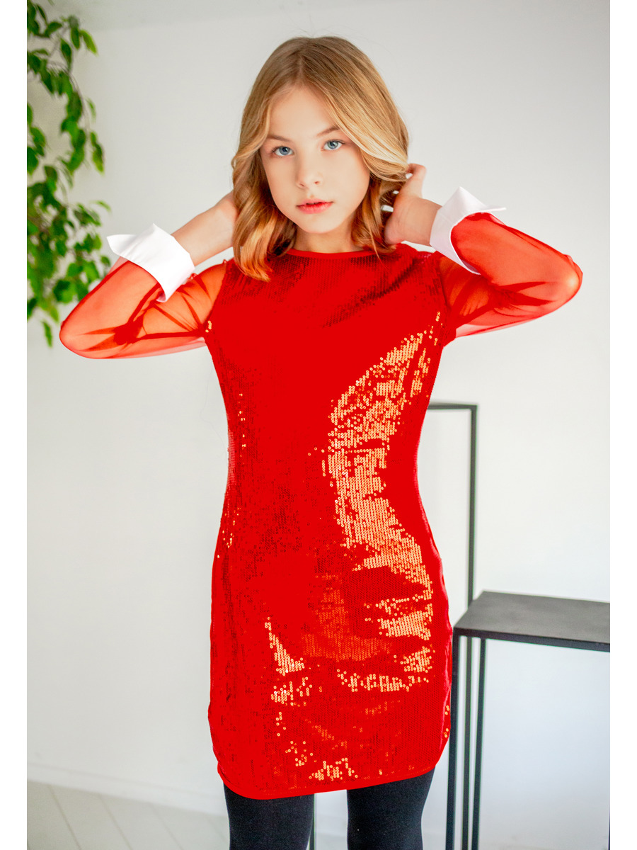 Платье прилегающего силуэта для девочки, цвет: красный