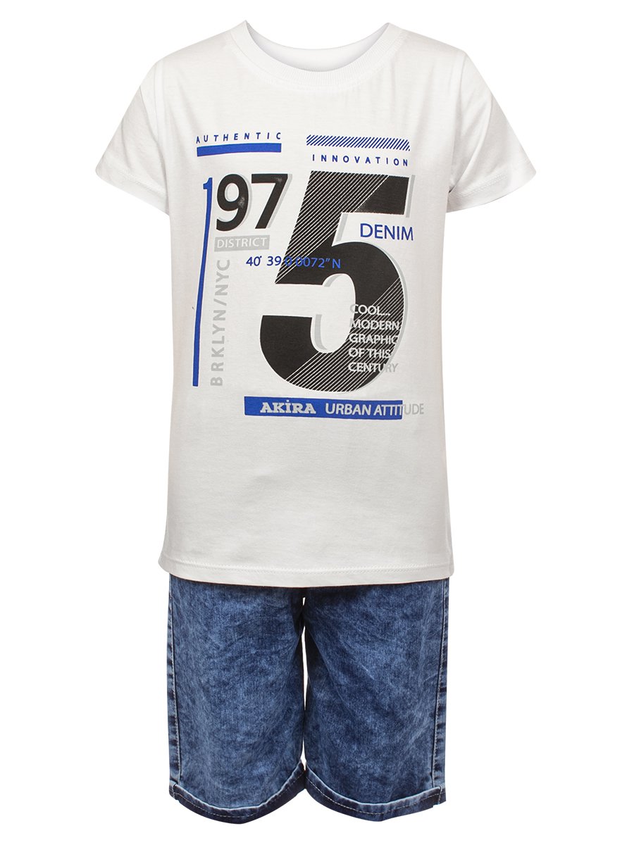 Комплект для мальчика: футболка и джинсовые шорты, цвет: белый