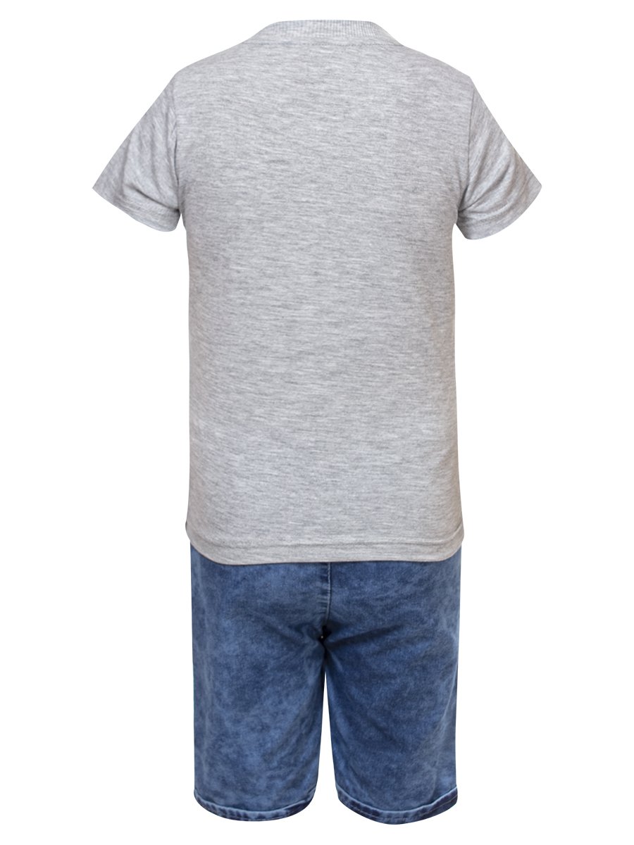 Комплект для мальчика: футболка и джинсовые шорты, цвет: серый