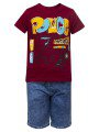 Комплект для мальчика: футболка и джинсовые шорты, цвет: бордовый