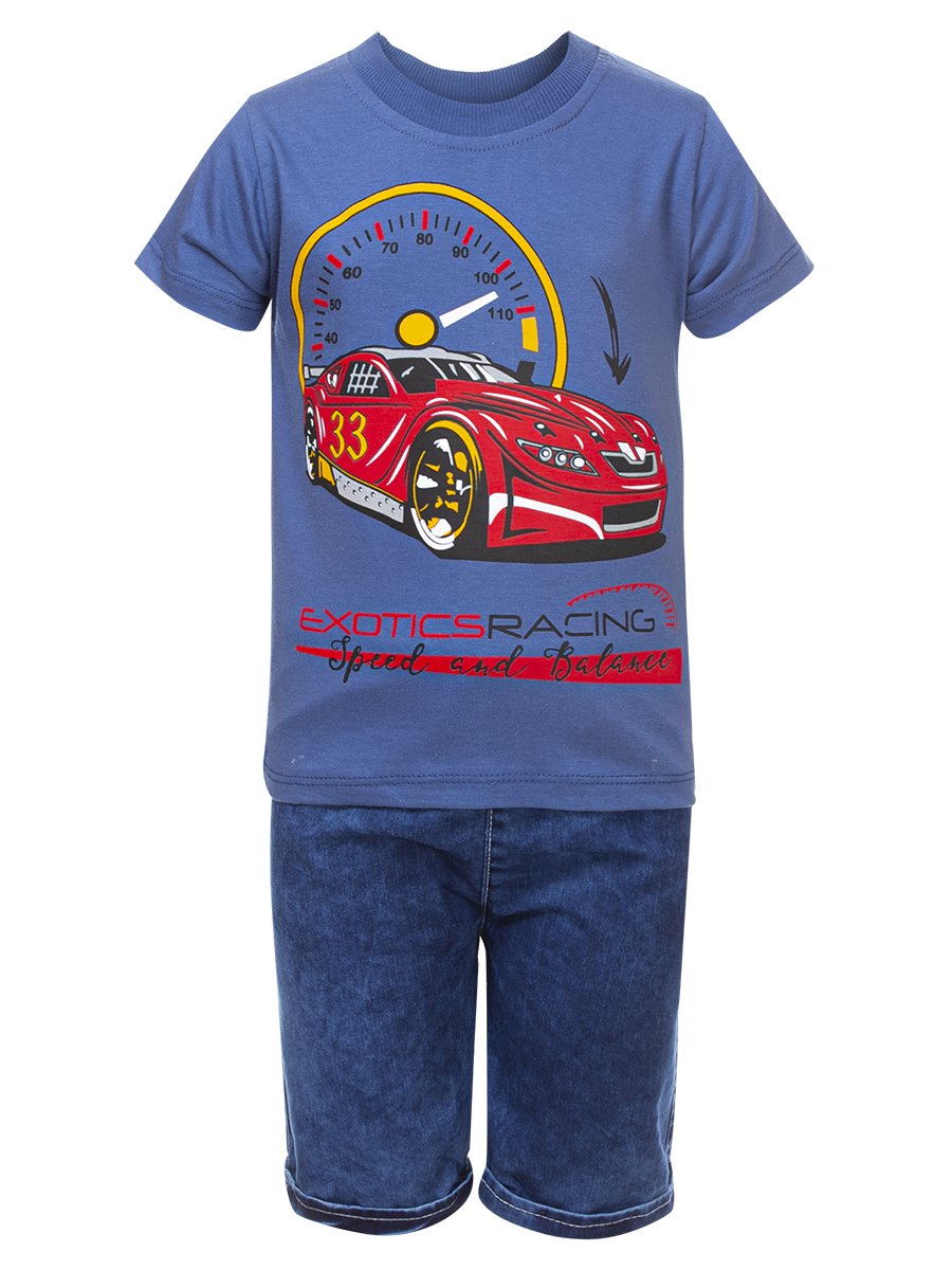 Комплект для мальчика: футболка и джинсовые шорты, цвет: деним