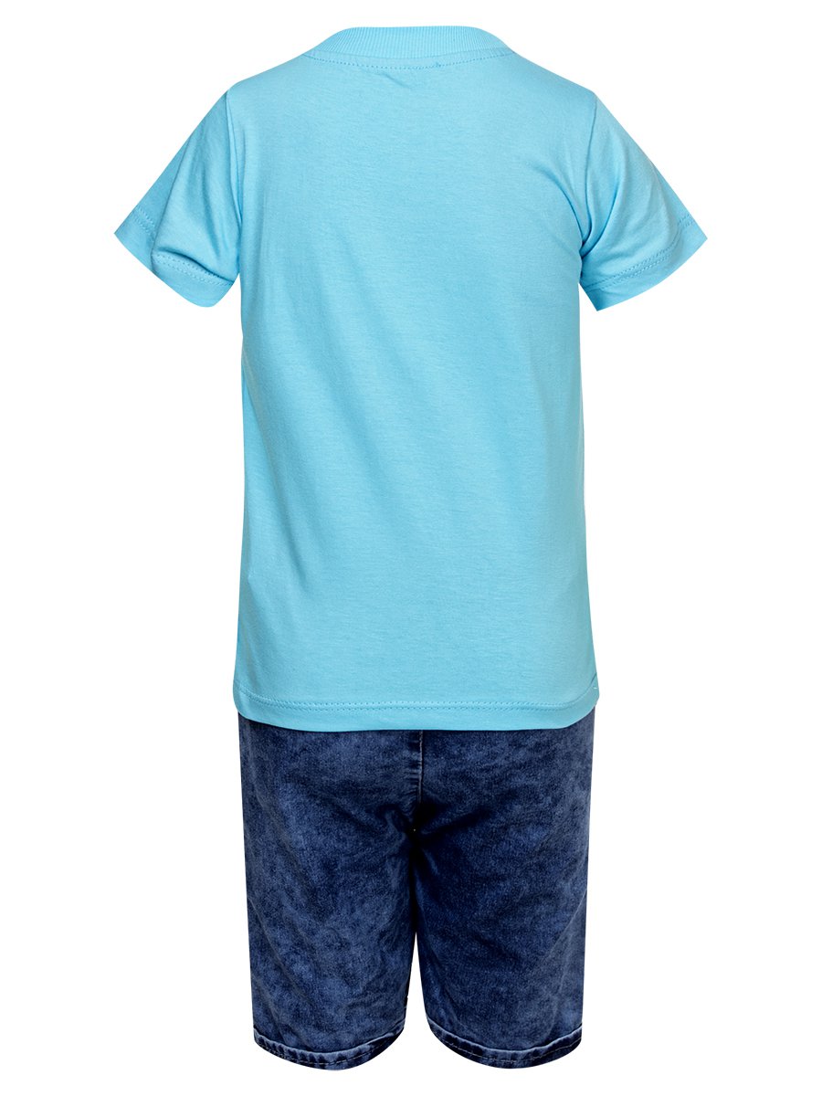 Комплект для мальчика: футболка и джинсовые шорты, цвет: бирюзовый