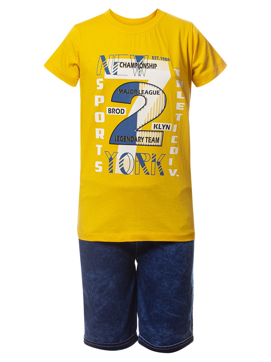 Комплект для мальчика: футболка и джинсовые шорты, цвет: желтый