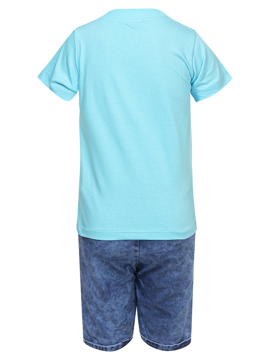 Комплект для мальчика: футболка и джинсовые шорты, цвет: бирюзовый