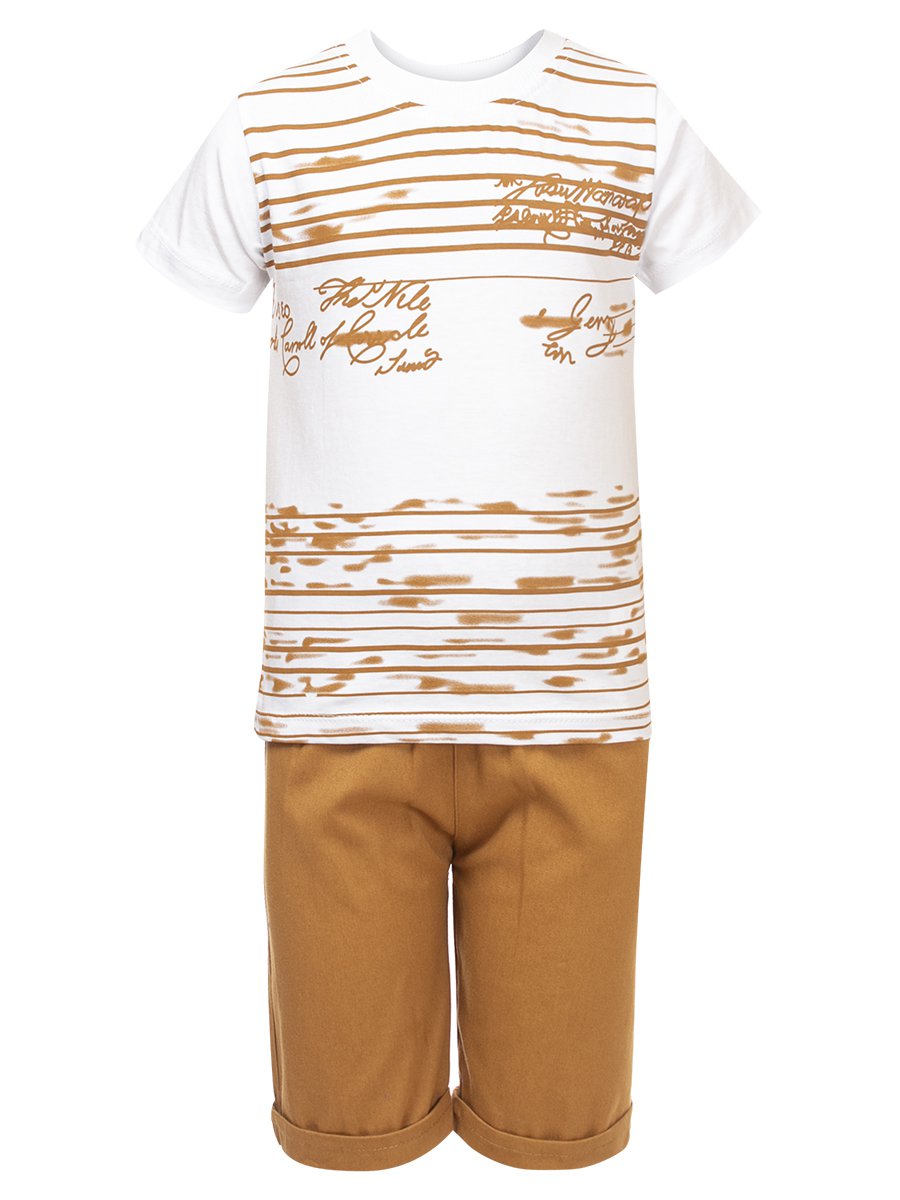 Комплект для мальчика: футболка и джинсовые шорты, цвет: бежевый