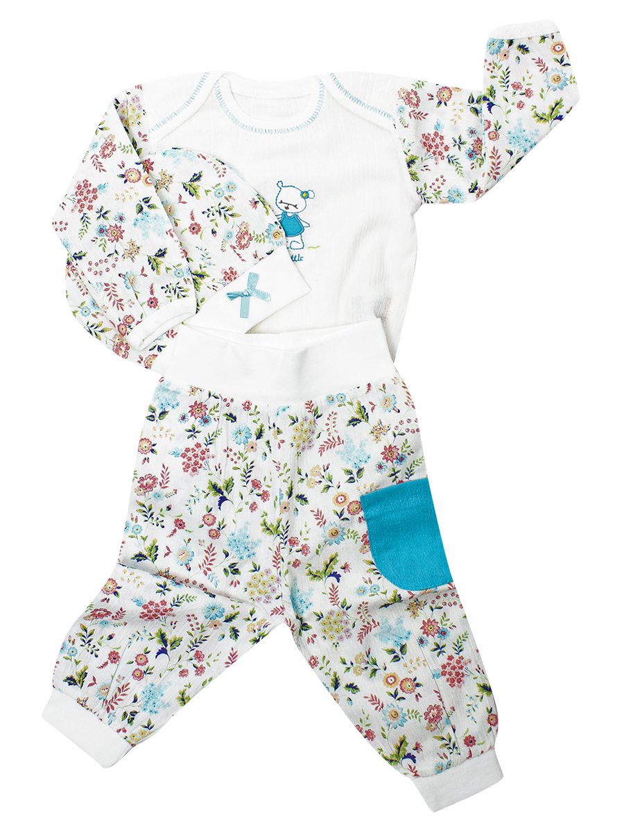 Набор для новорожденного: боди, штанишки и шапочка, цвет: бирюзовый