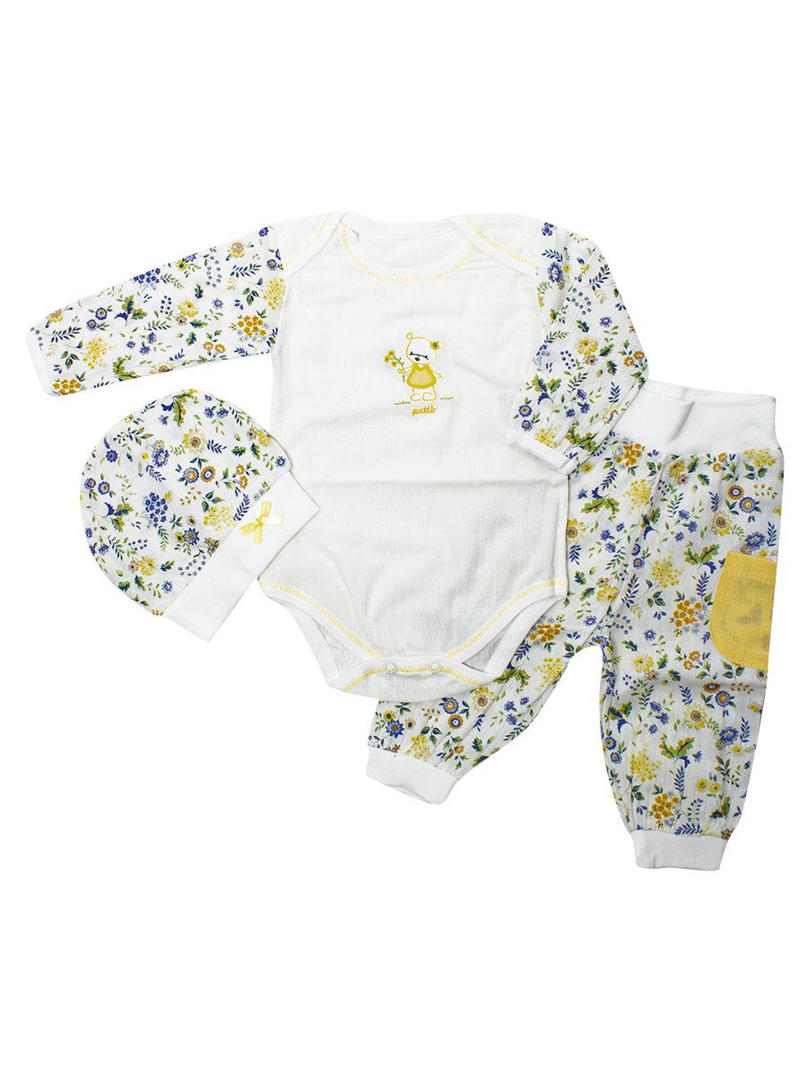 Набор для новорожденного: боди, штанишки и шапочка, цвет: желтый