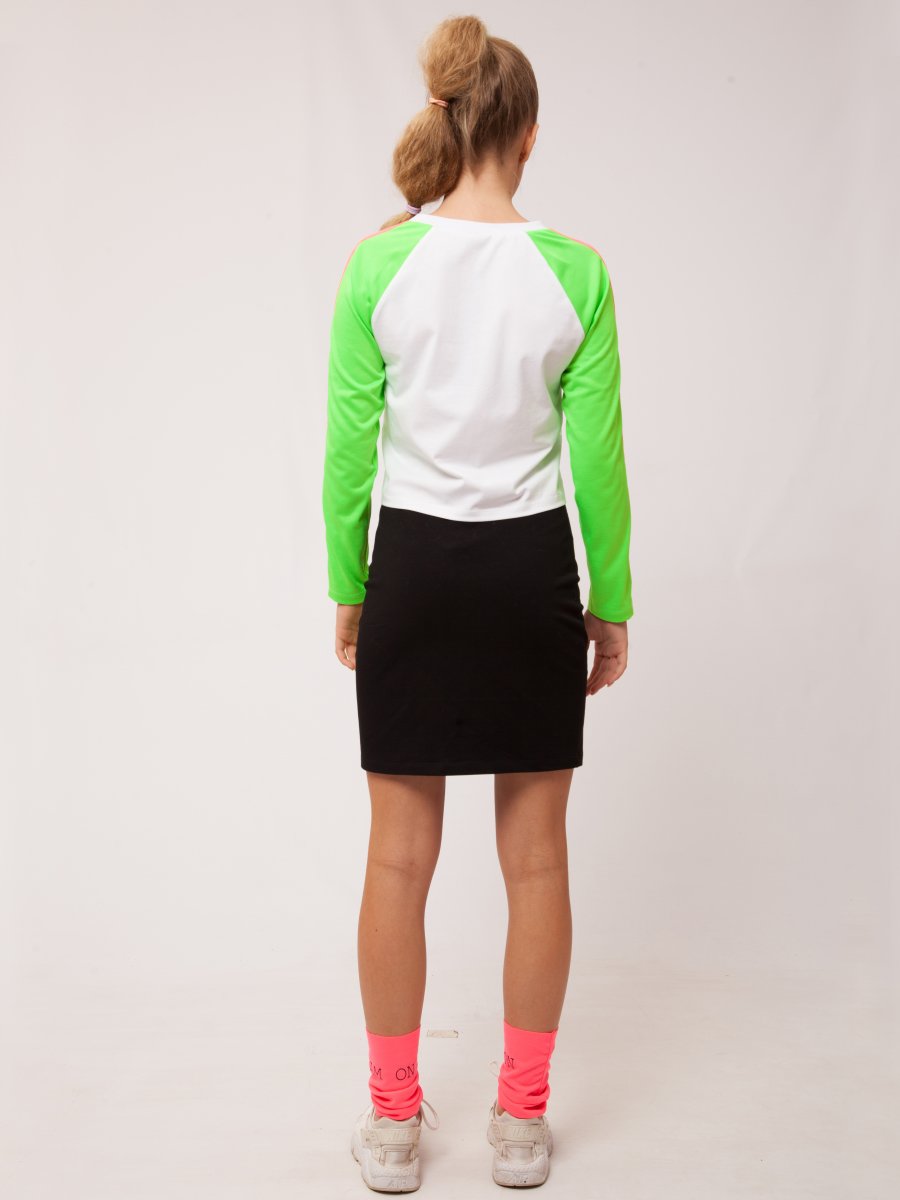 Комплект: свитшот укороченный и юбка прилегающего силуэта, цвет: зеленый неон
