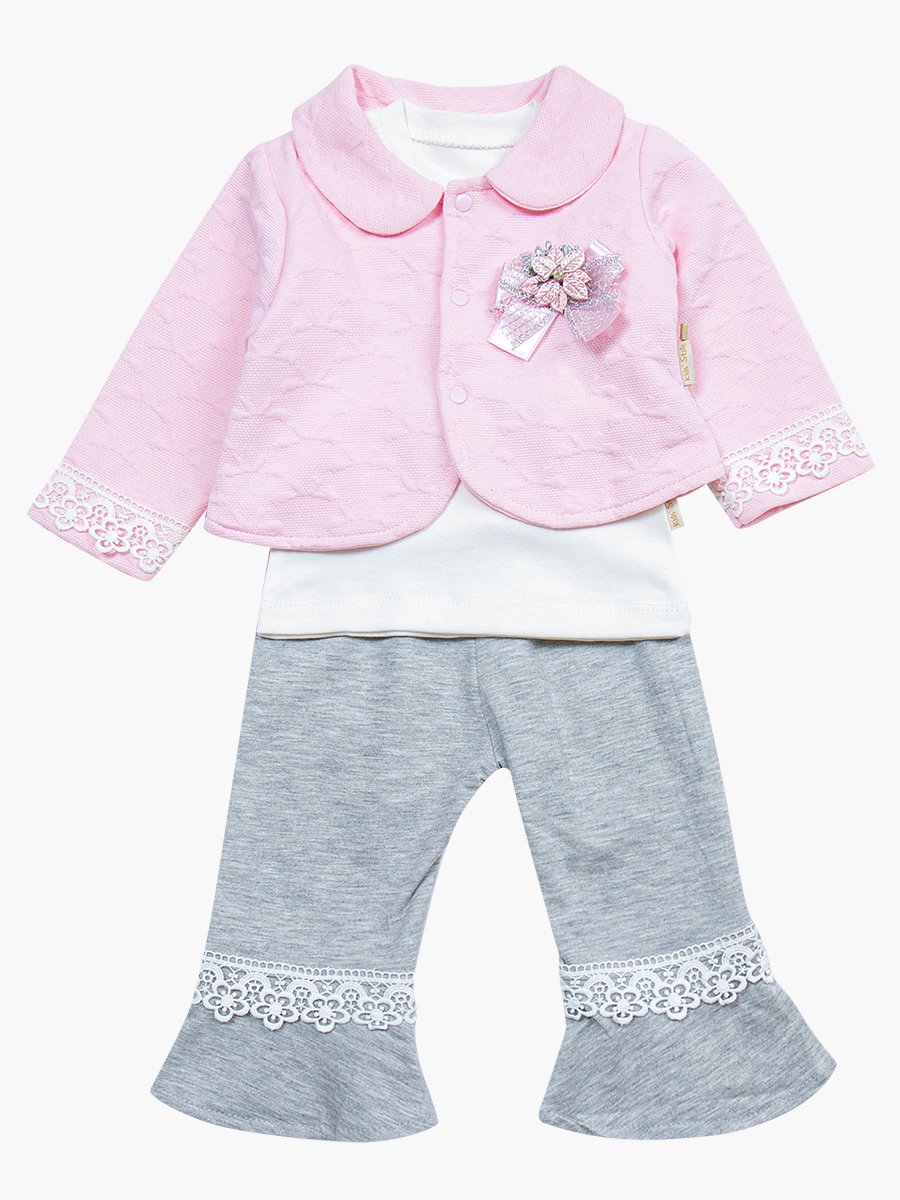 Комплект для девочки: лонгслив, штанишки и жакет, цвет: светло-розовый