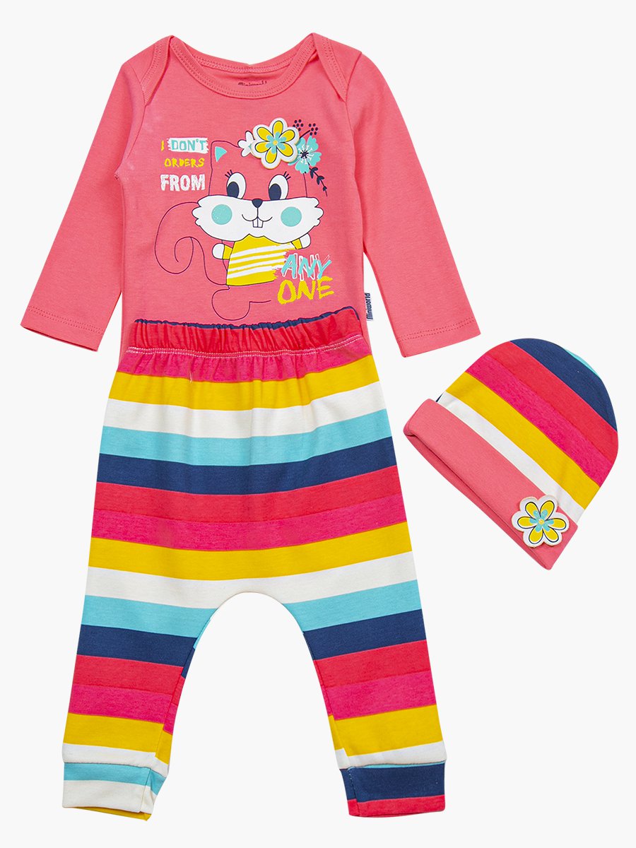 Комплект для девочки: боди, штанишки и шапочка, цвет: пыльно-розовый