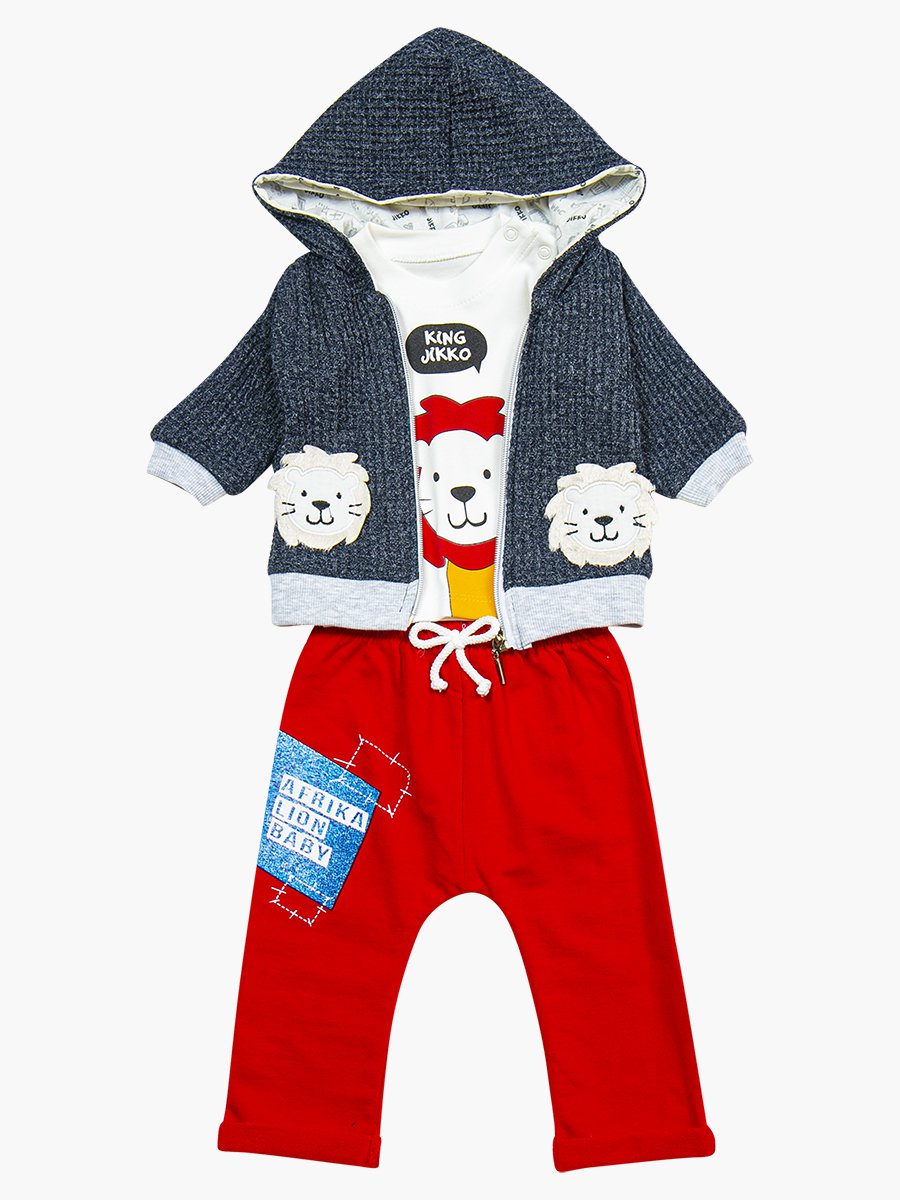 Комплект для мальчика: кофточка, штанишки и толстовка, цвет: красный