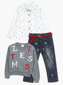 Комплект для девочки: рубашка, джемпер и джинсы с поясом
