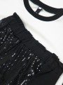 Комплект: свитшот укороченный и брюки кюлоты с завышенной талией, цвет: черный