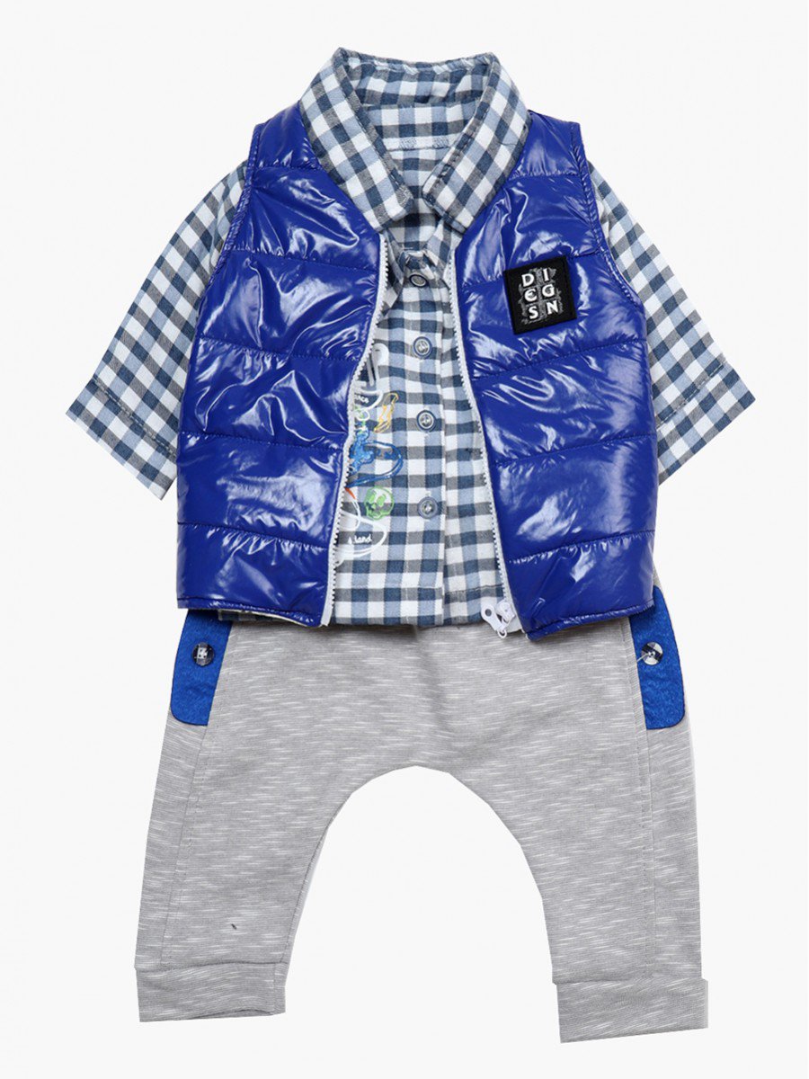 Комплект для мальчика: рубашка, штанишки и жилет на синтепоне, цвет: синий
