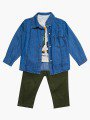 Комплект для мальчика: брюки, кофточка и джинсовая рубашка, цвет: хаки