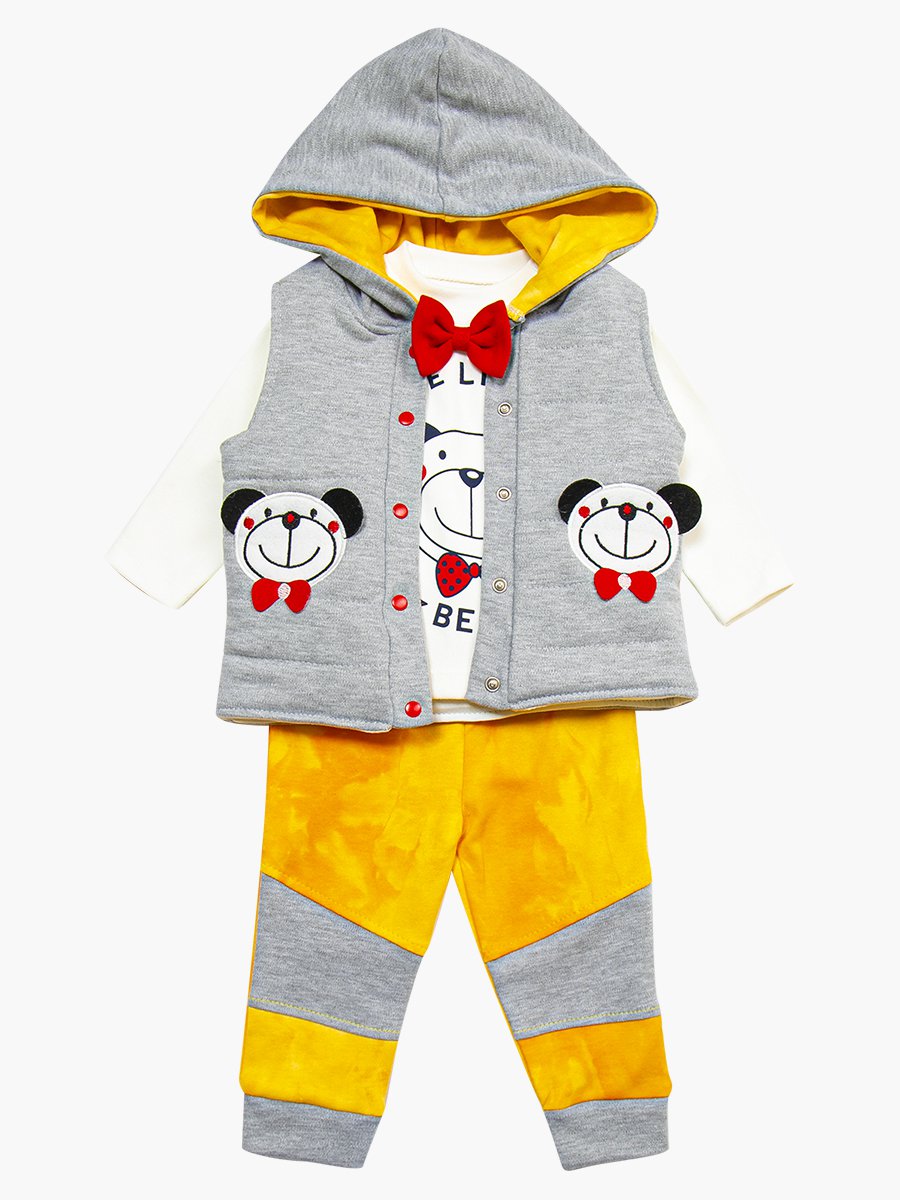 Комплект для мальчика: кофточка, штанишки и жилет утепленный, цвет: желтый