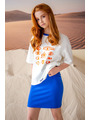 Комплект: футболка укороченная и юбка прямого силуэта, цвет: молоко,джинса