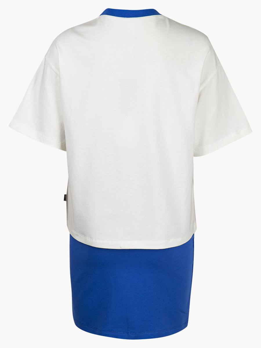 Комплект: футболка укороченная и юбка прямого силуэта, цвет: молоко,джинса
