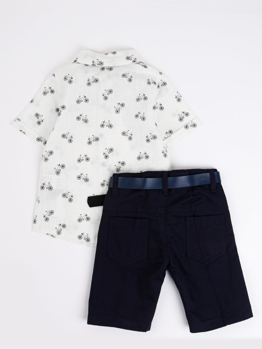Комплект для мальчика: рубашка, бабочка и шорты с ремнем, цвет: белый