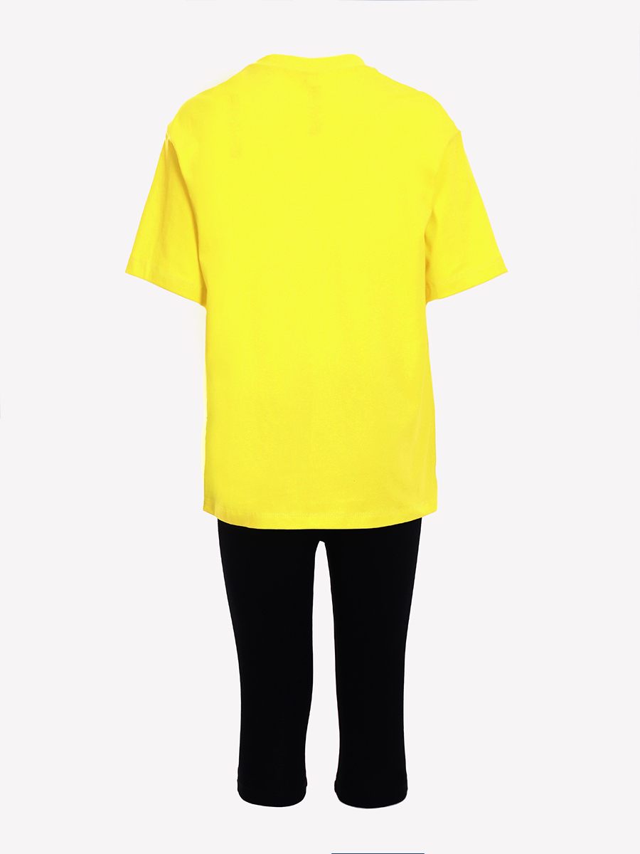Костюм спортивный:футболка и бриджи облегающие со средней посадкой, цвет: желтый