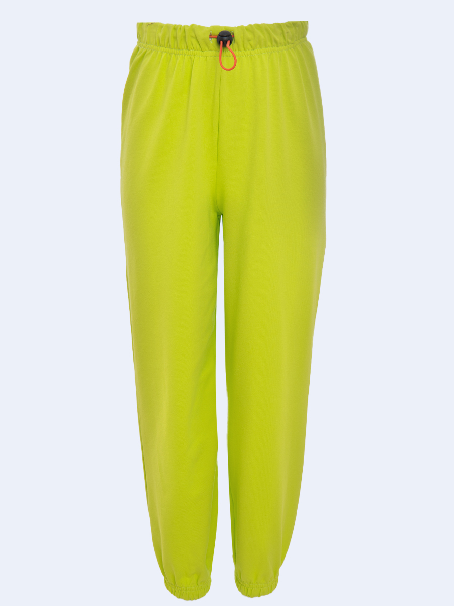 Костюм спортивный: свитшот и брюки широкие с завышенной талией, цвет: неон зеленый