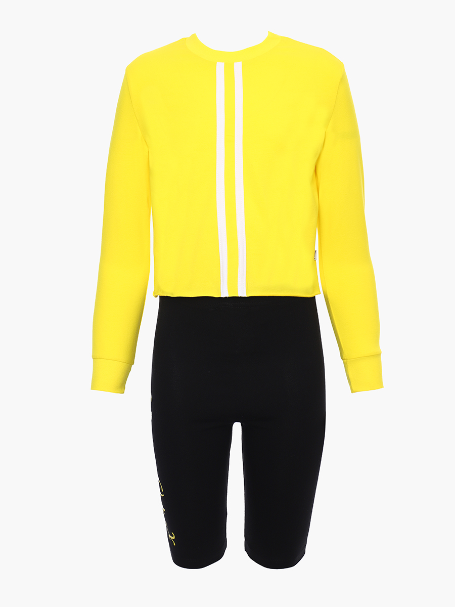 Костюм спортивный:свитшот и шорты облегающие со средней посадкой, цвет: желтый