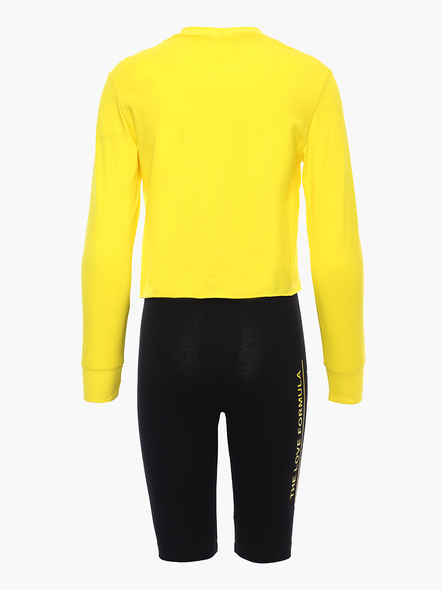 Костюм спортивный:свитшот и шорты облегающие со средней посадкой, цвет: желтый