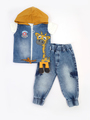 Комплект для мальчика: футболка, брюки джинсовые и жилет с эффектом света, цвет: горчичный