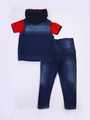 Комплект для мальчика: футболка, брюки джинсовые и жилет, цвет: красный