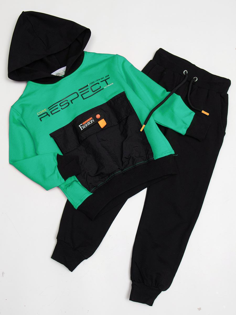 Комплект для мальчика: толстовка и брюки спортивные, цвет: зеленый