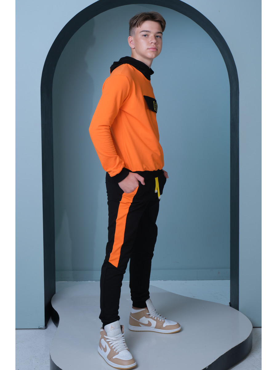 Костюм спортивный: толстовка и брюки джоггеры со средней посадкой, цвет: оранжевый
