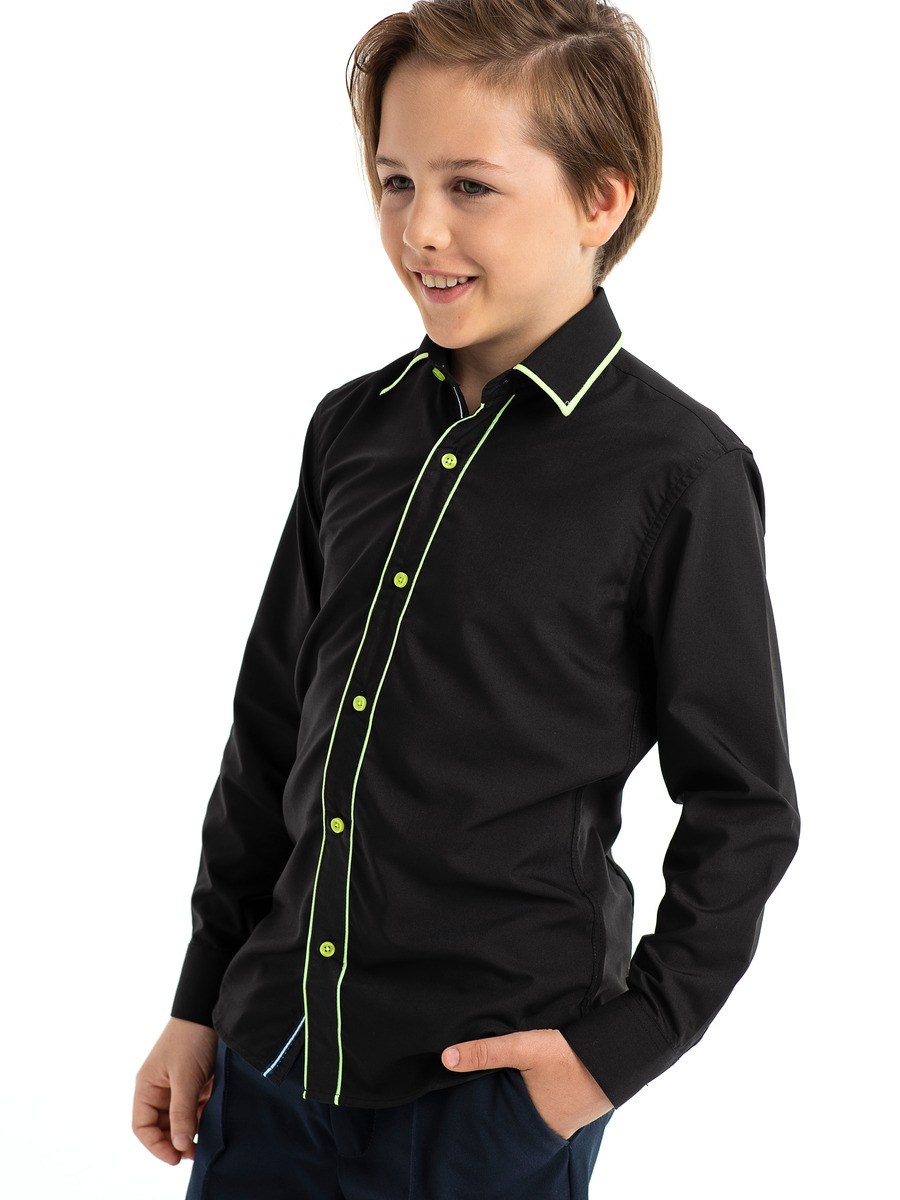 Сорочка приталенного силуэта для мальчика, цвет: черный