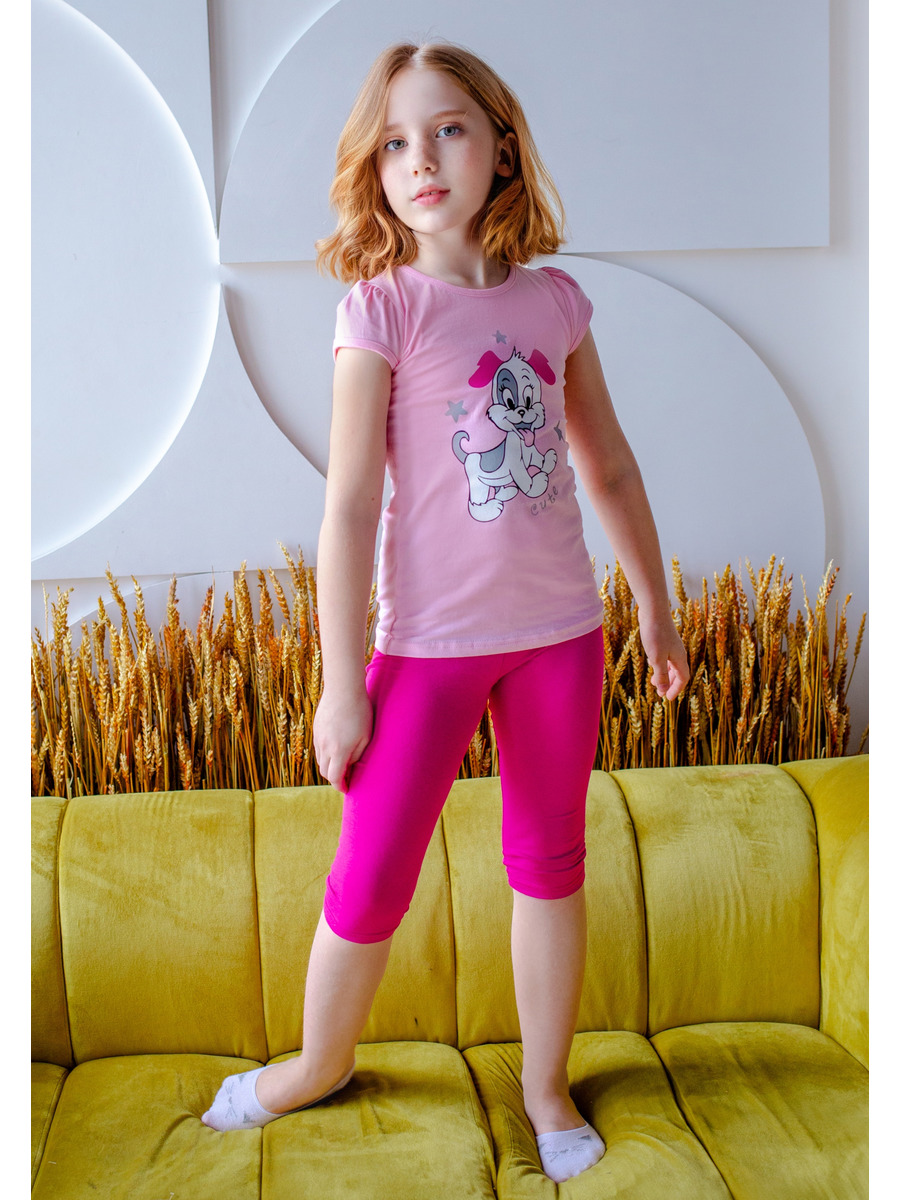 Комплект для девочки: футболка и капри, цвет: светло-розовый