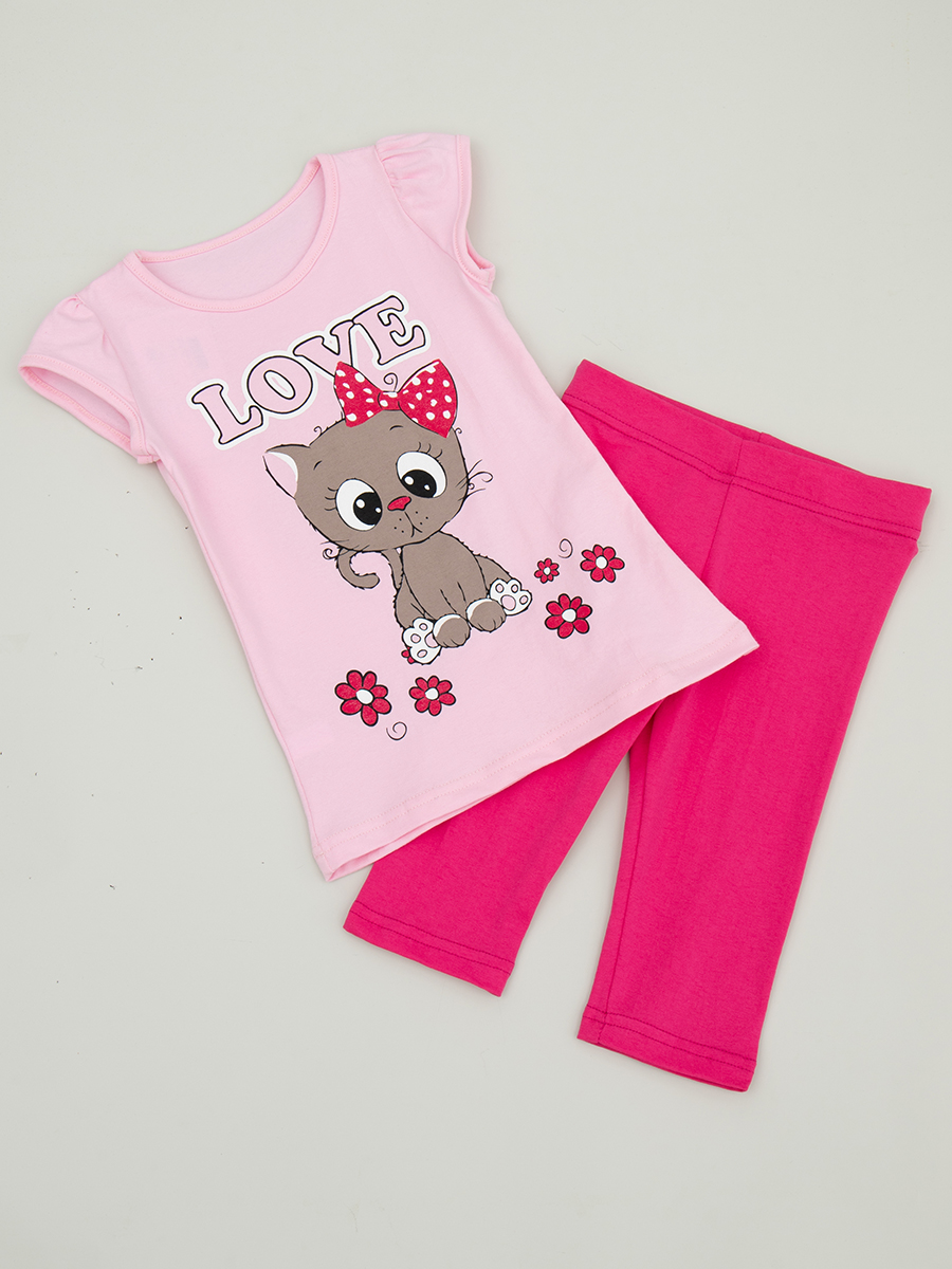 Комплект для девочки: футболка и капри, цвет: пыльно-розовый