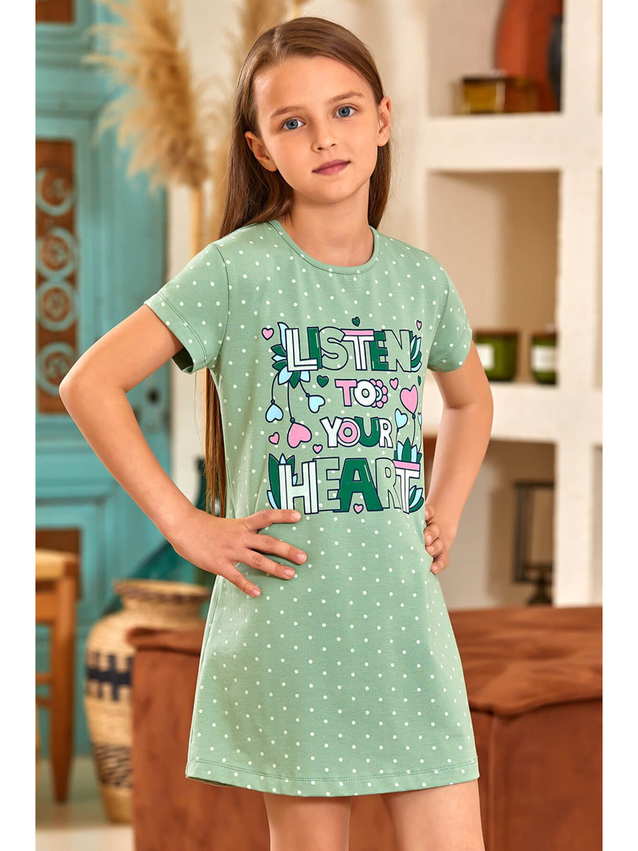 Ночная сорочка для девочки, цвет: зеленый