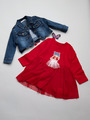 Комплект для девочки: платье и джинсовое болеро, цвет: красный