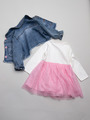 Комплект для девочки: платье и джинсовое болеро, цвет: розовый