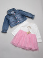 Комплект для девочки: платье и джинсовое болеро, цвет: розовый