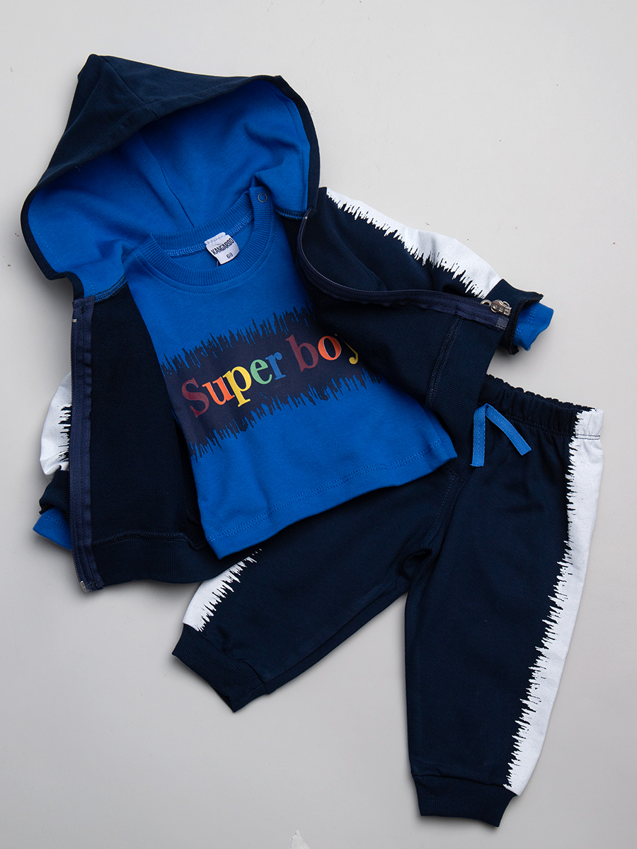 Комплект для мальчика: кофточка, штанишки и толстовка, цвет: темно-синий