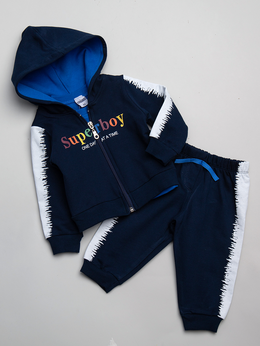 Комплект для мальчика: кофточка, штанишки и толстовка, цвет: темно-синий