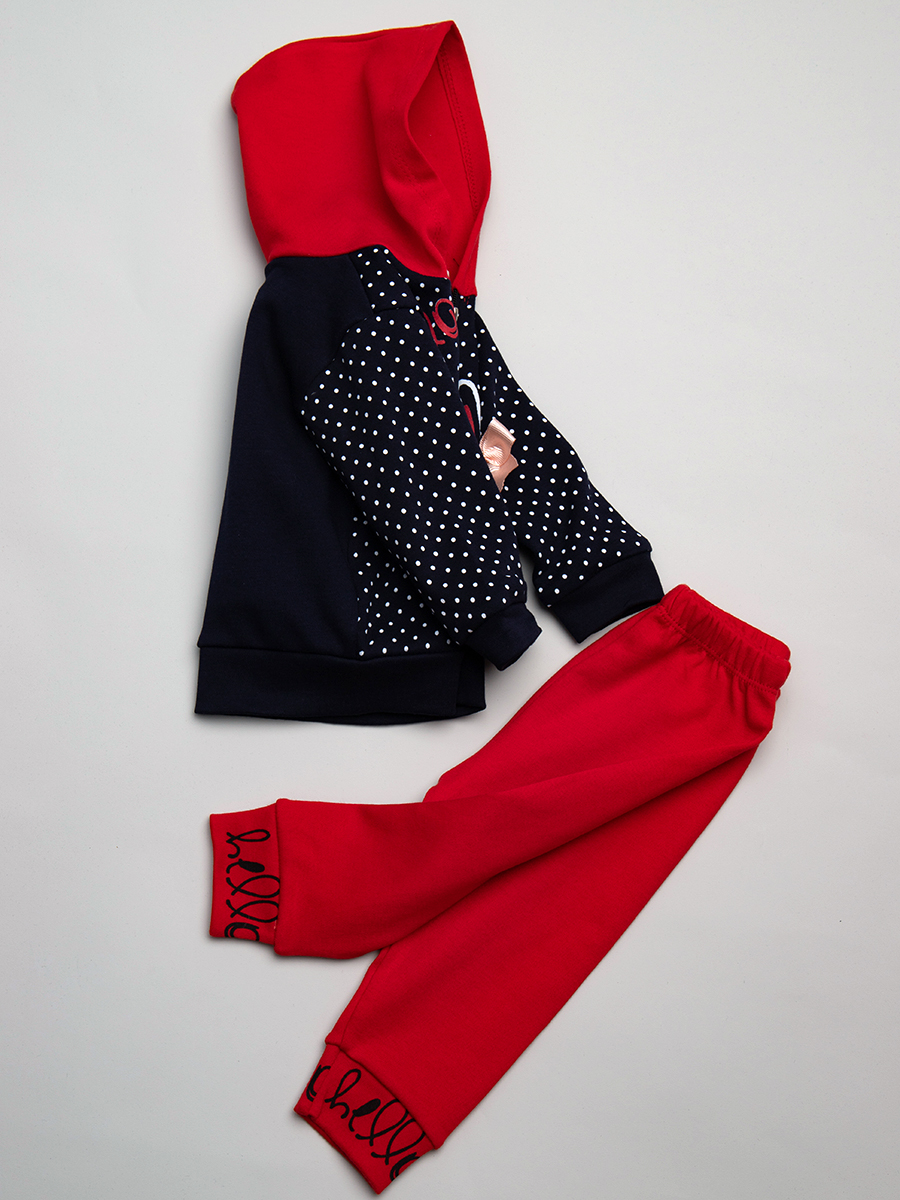 Комплект для девочки: лонгслив, штанишки и толстовка, цвет: красный