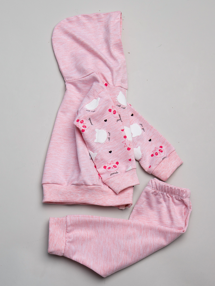 Комплект для девочки: лонгслив, штанишки и толстовка, цвет: светло-розовый