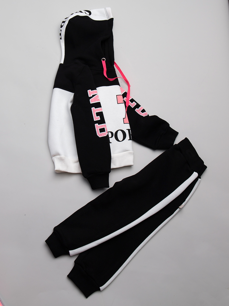Комплект для девочки: толстовка и штанишки с начесом, жилет болоньевый утепленный, цвет: неон розовый