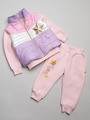 Комплект для девочки: толстовка и штанишки с начесом, жилет болоньевый утепленный, цвет: светло-розовый